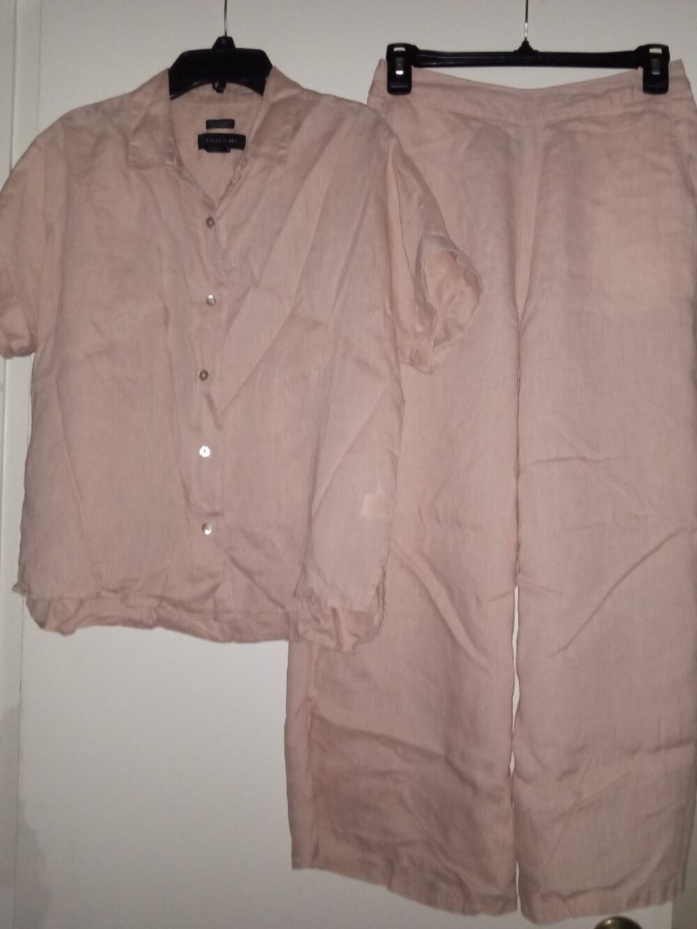 👉LAST CHANCE👈 SET Tahari 100% ORGANIC LINEN shirt + pants 🐚 shell buttons